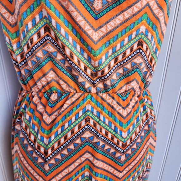 Bobbie Brooks Ladies Maxi Long Boho Dress Orange Blue Halter Tie Back Straps L - Picture 4 of 10
